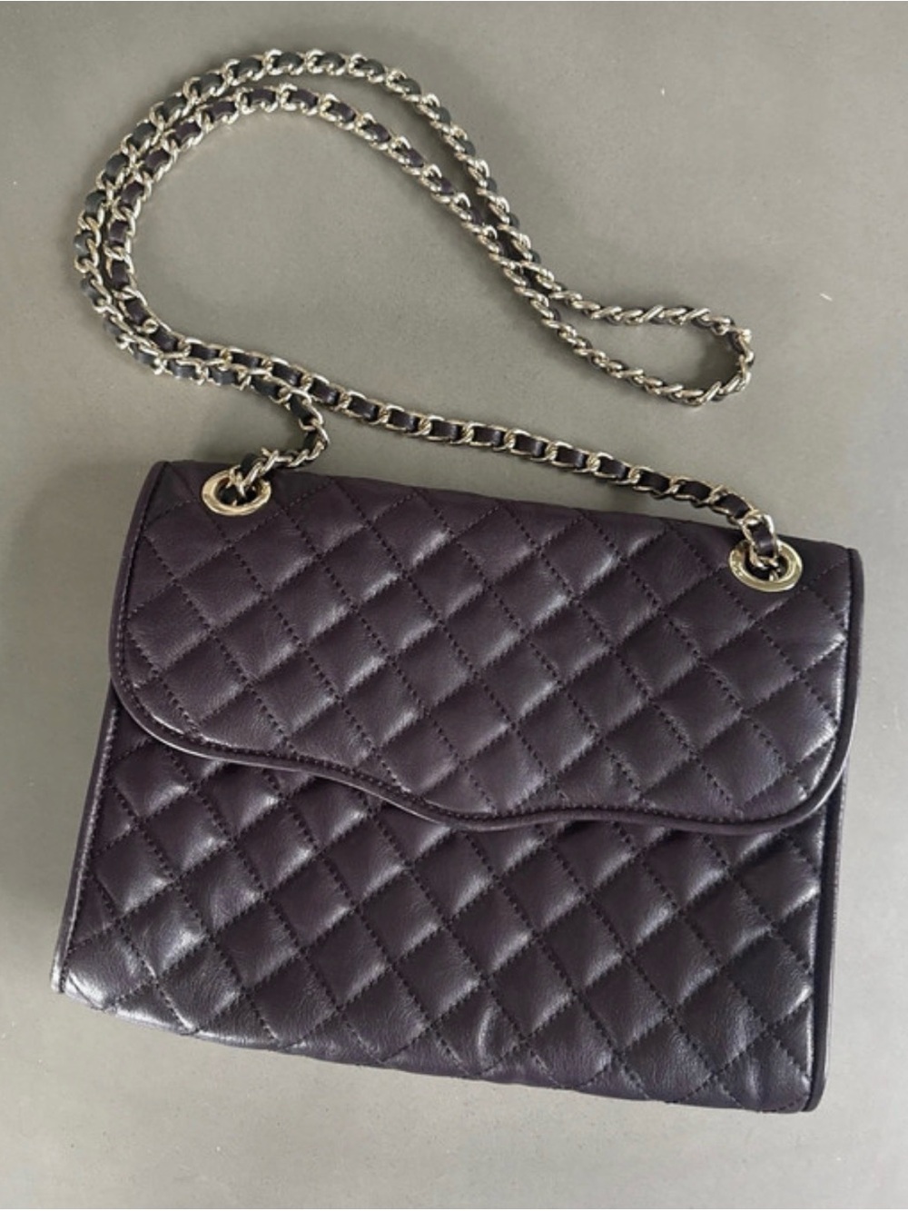 Rebecca Minkoff Quilted Crossbody Bag in Dark Plum with Chain Strap